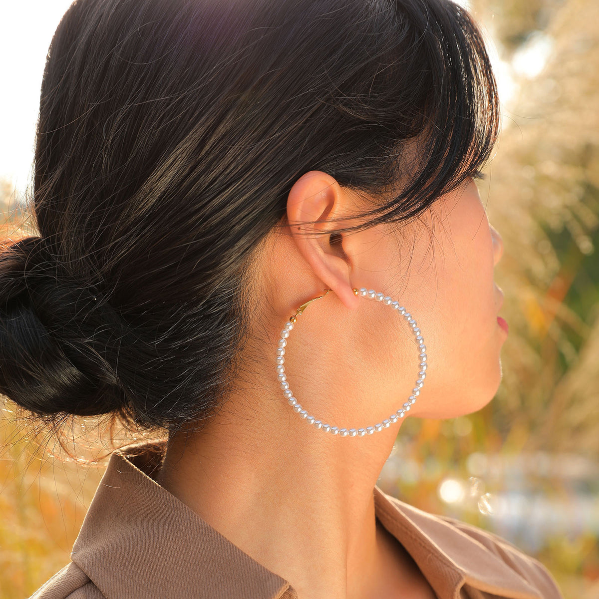 Pearl Beaded Hoop Earrings — Multiple Sizes