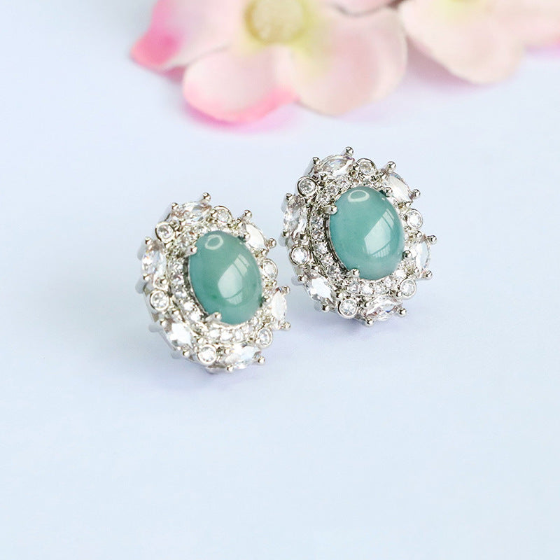 Blue-Water Jadeite Starlight Halo Stud Earrings
