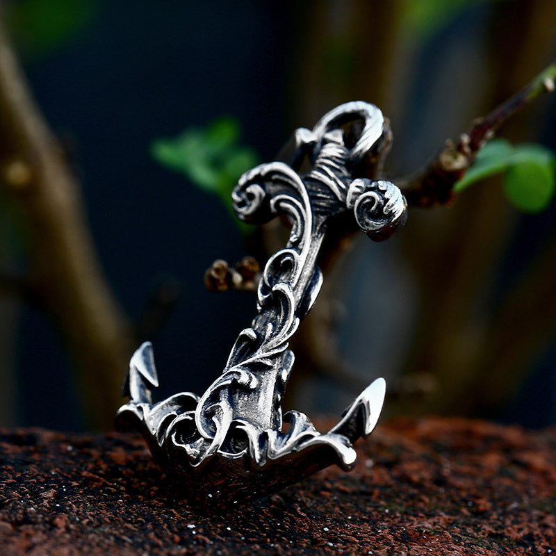 Viking-Inspired Titanium Steel Anchor Pendant for Men - Retro European & American Style