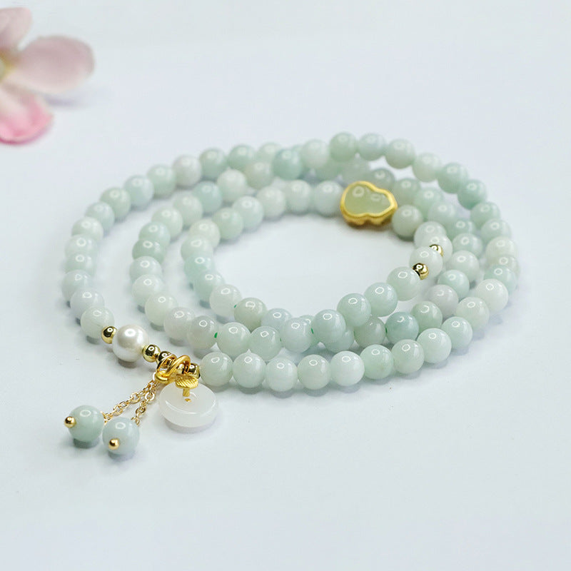 Jadeite Gourd & Peace Buckle Beaded Bracelet