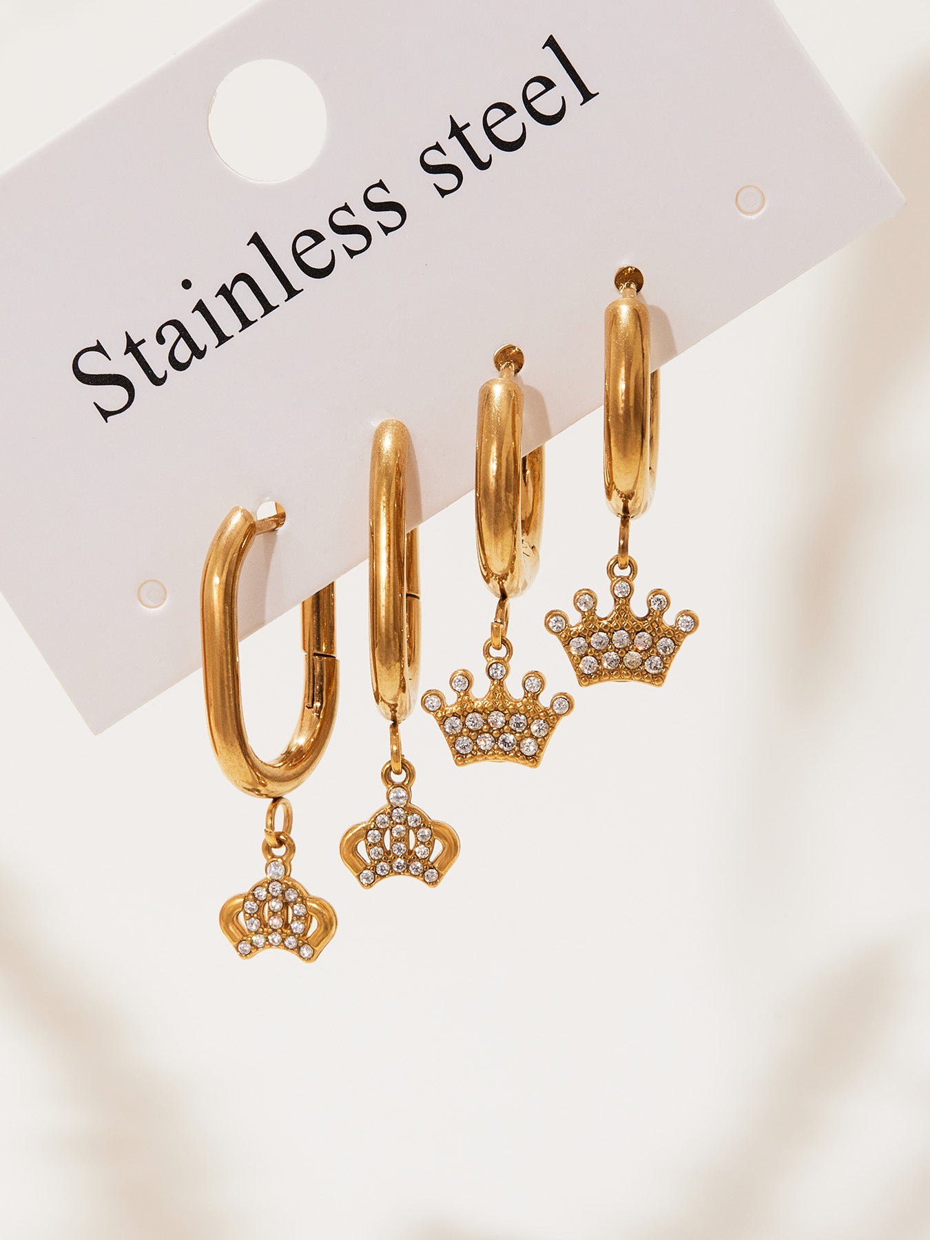 Planderful Crown Zircon Earrings Gold Plated For Women