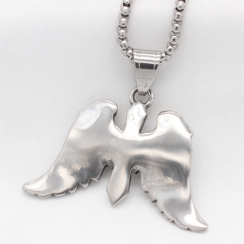 Planderful Everyday Genie – Retro Cross Wings Titanium Steel Pendant Necklace for Men