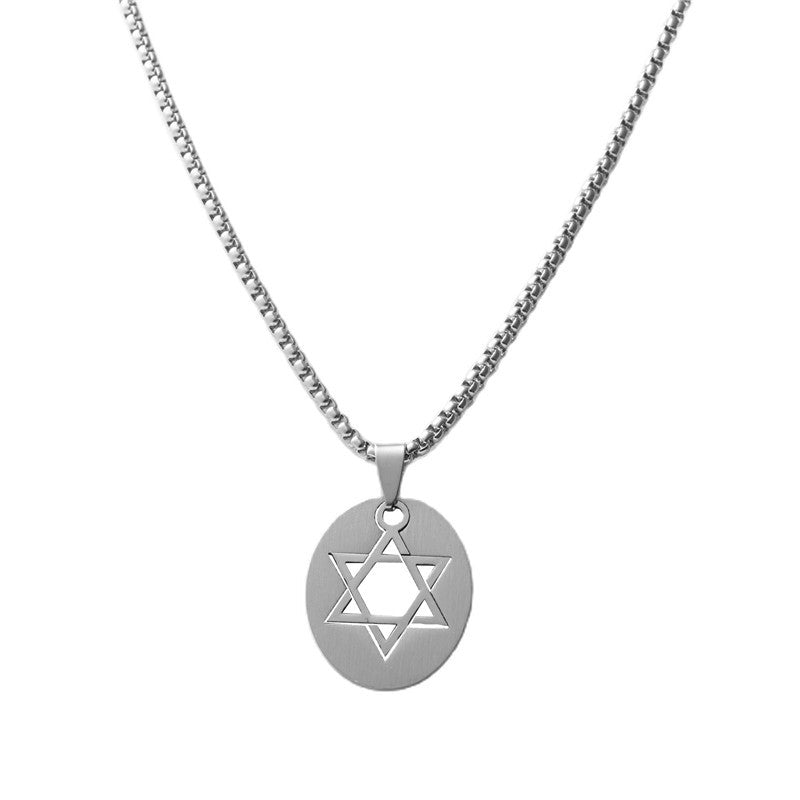 Personalized Retro Titanium Steel Hexagram Pendant Necklace for Trendy Men and Women