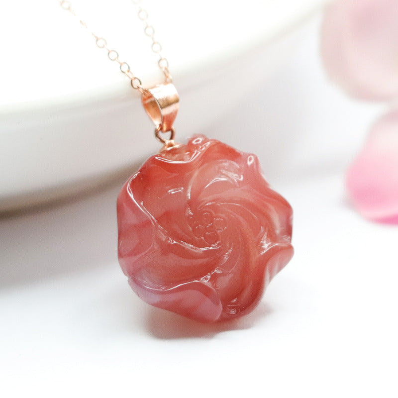 Yanyuan Agate Rose Silver Pendant — No Chain