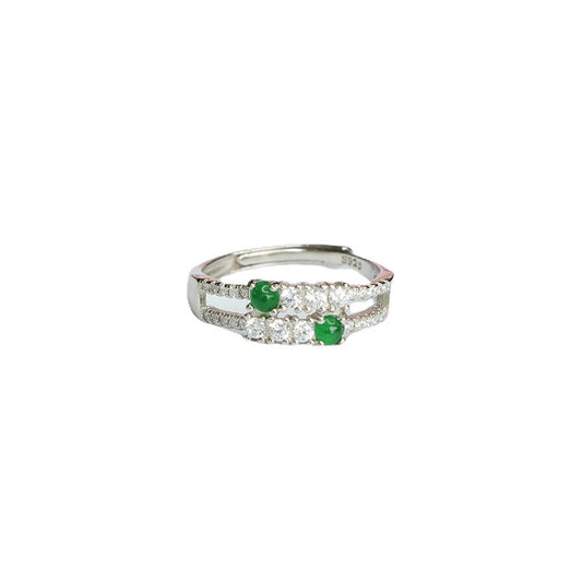 Sterling Silver Adjustable Ice Emperor Green Jade Zircon Ring
