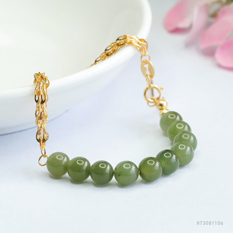 925 Sterling Silver Qingshui Hetian Jade Phoenix-Tail Bracelet