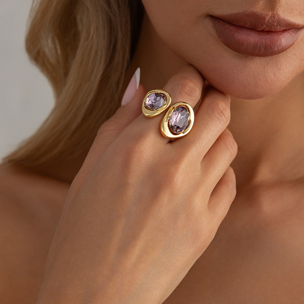 Planderful Zircon Ring Open Ring Pink Spice Girl Style For Bold Women Statement Hand Jewelry