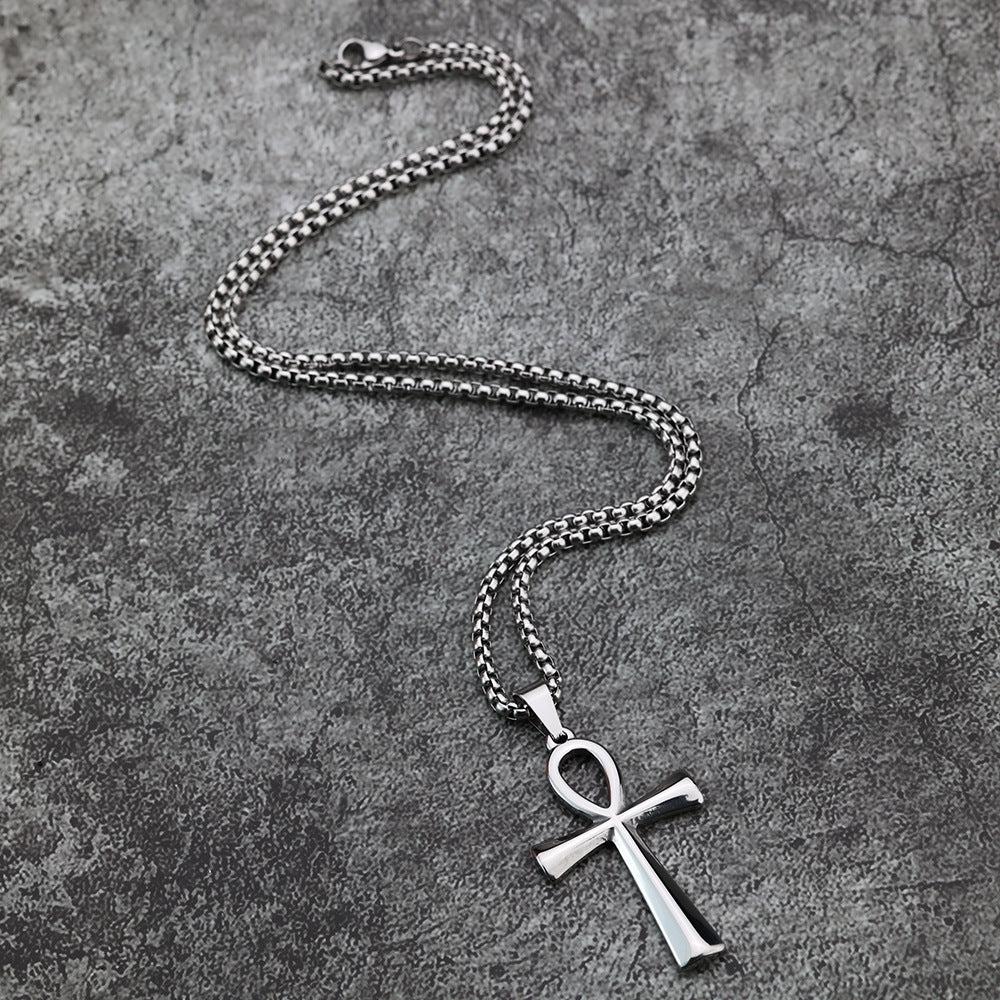 Minimalist Cross Egyptian Stainless Steel Men's Pendant Necklace