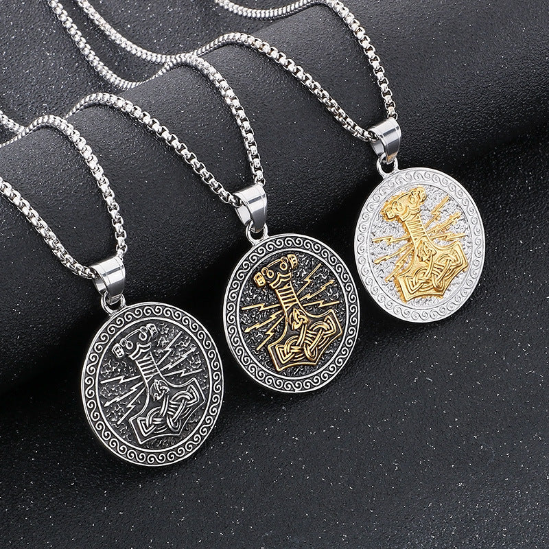 Planderful Viking Rune Pendant Double Sided Thor Hammer Men