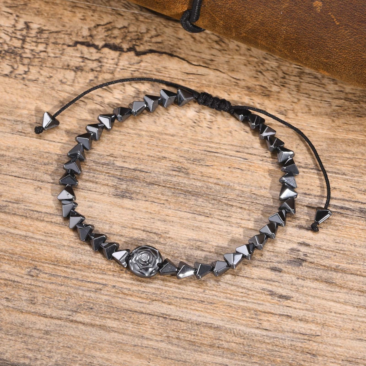 Men's Black Gallstone Rose Cut Face Beaded Bracelet