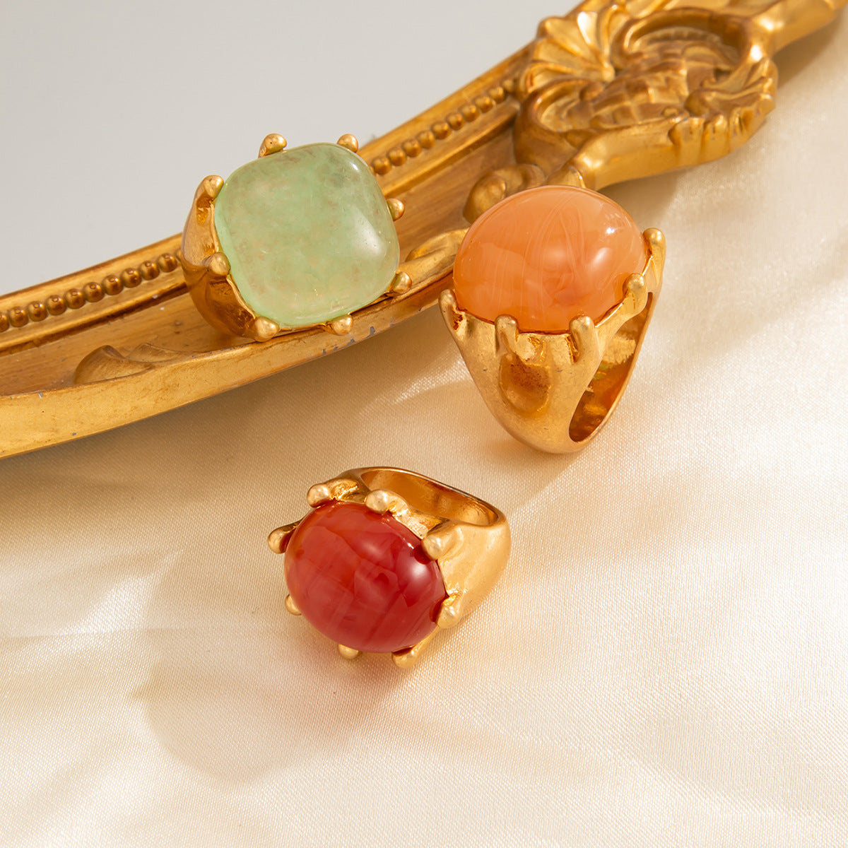 Planderful Vienna Verve Retro Square Smudged Stone Ring Set For Modern Fashion Lovers Bold Statement Jewelry