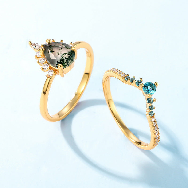 S925 Sterling Silver Moss Agate Signature Ring