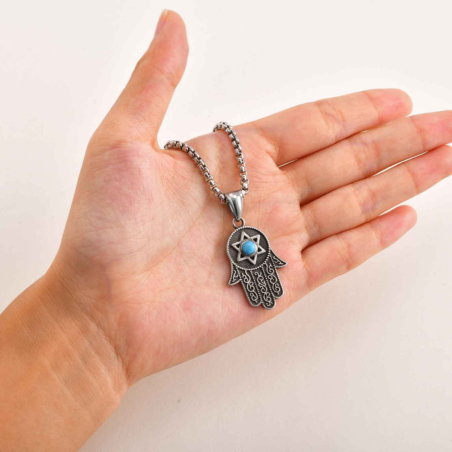 Planderful Stainless Necklace Men Hexagram Fatima Pendant