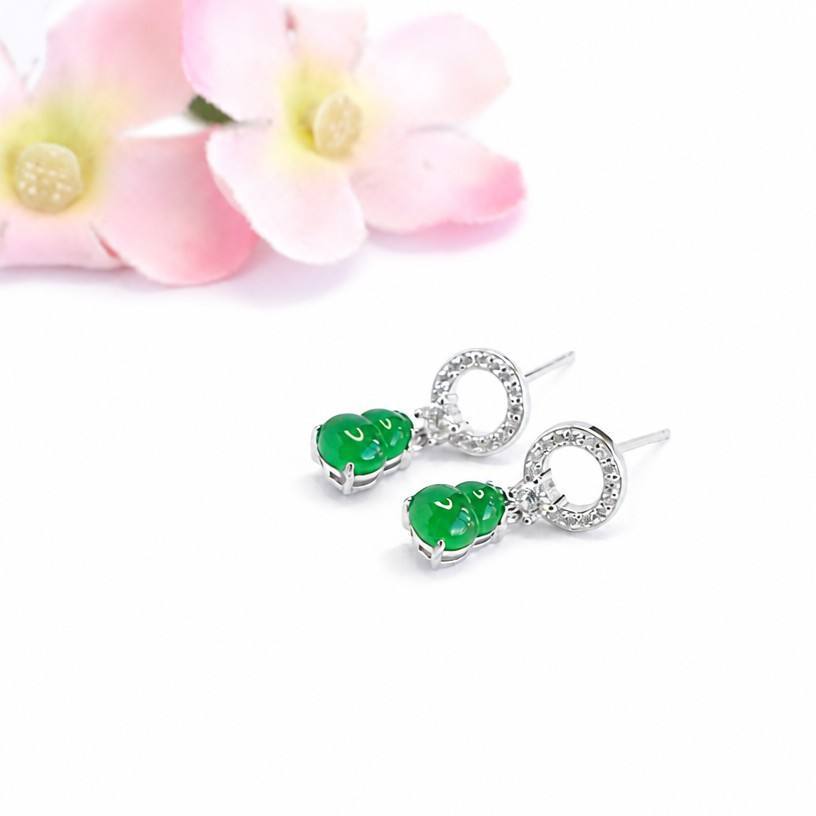 Jadeite Gourd 925 Silver Drop Earrings