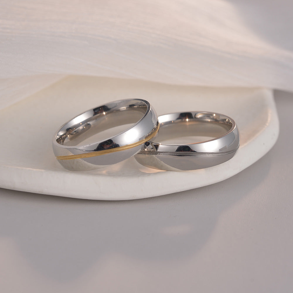 Gold Titanium Steel Diagonal Couple Ring - 6mm - European & American Jewelry Source