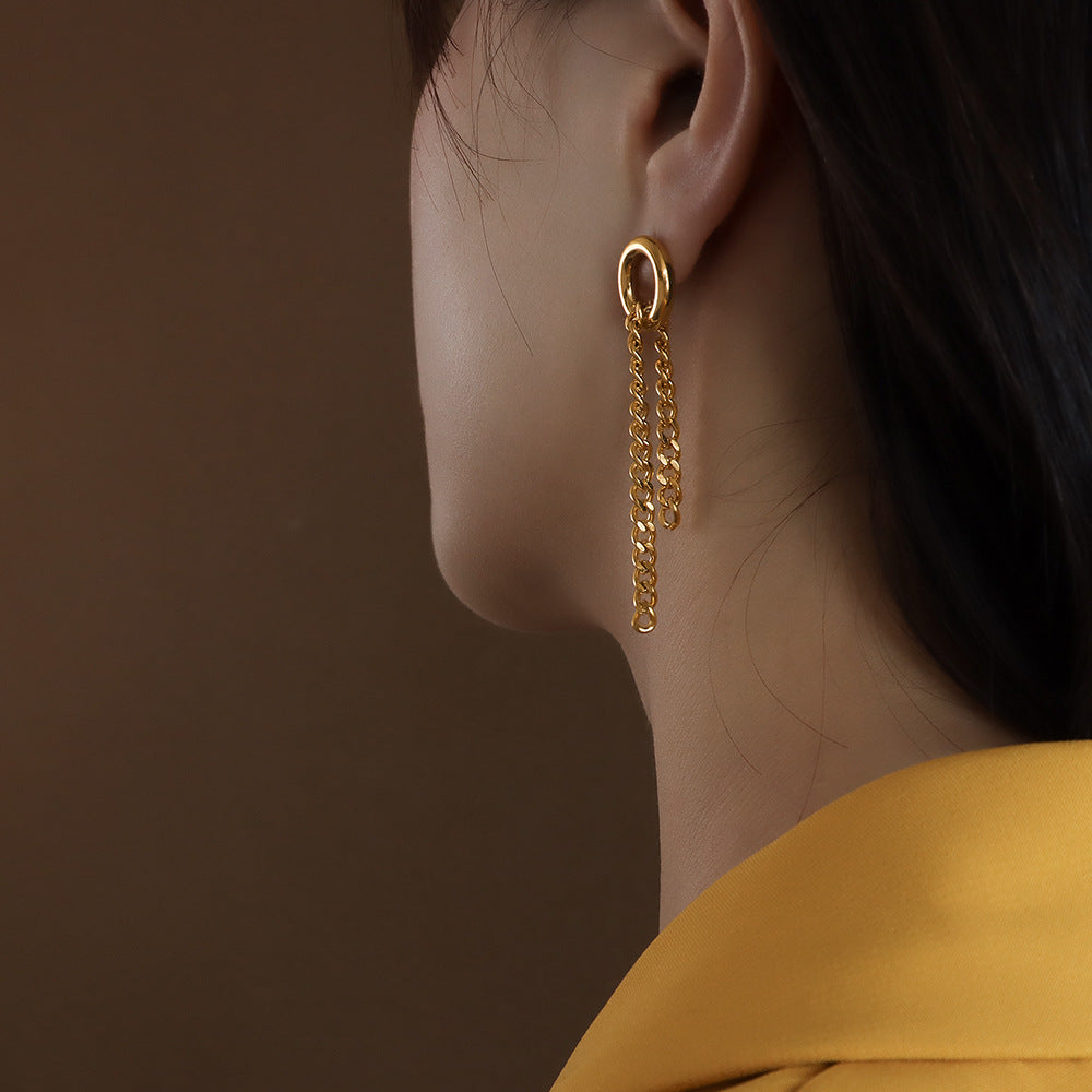 Golden Loop Chain Asymmetric Earrings - European Style Jewelry for Women