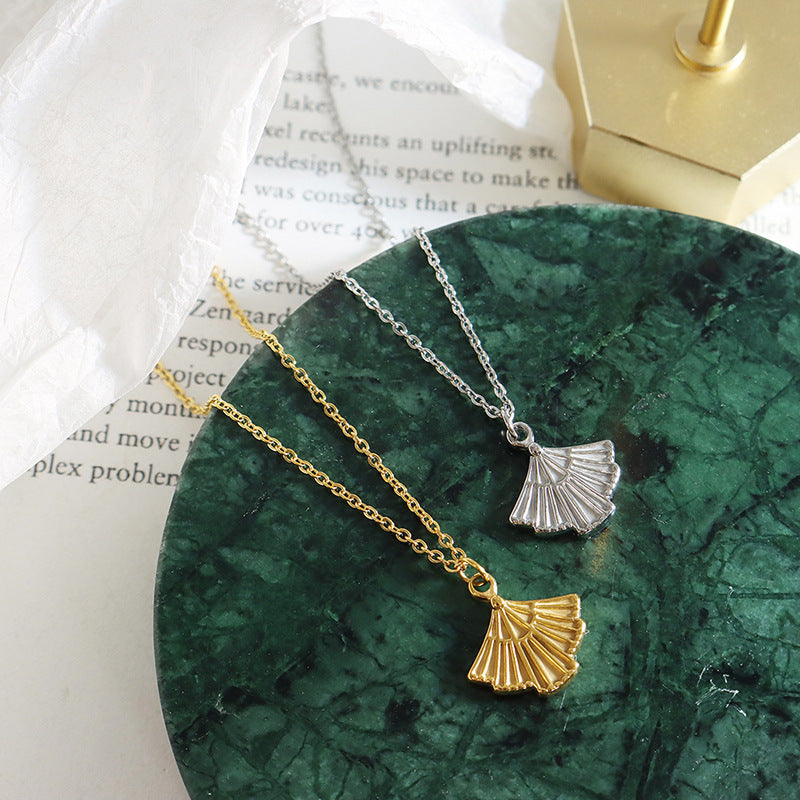 Golden Fan Pendant Necklace - Unique Design Non-Fading Jewelry