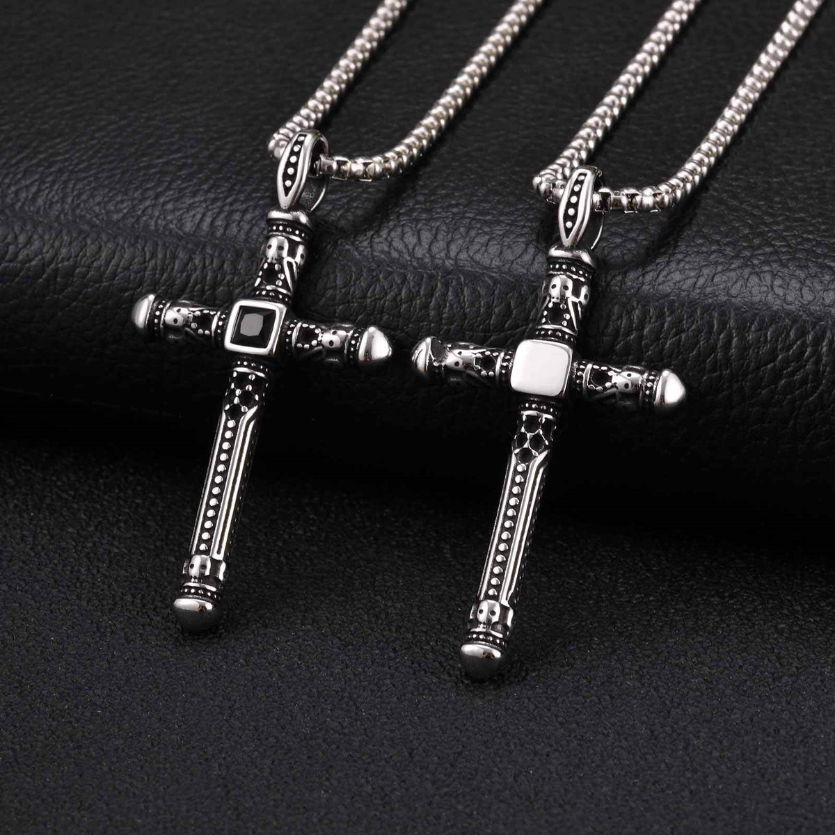 Pattern Stainless Steel Black Zirconium Design Hip Hop Cross Item Necklace