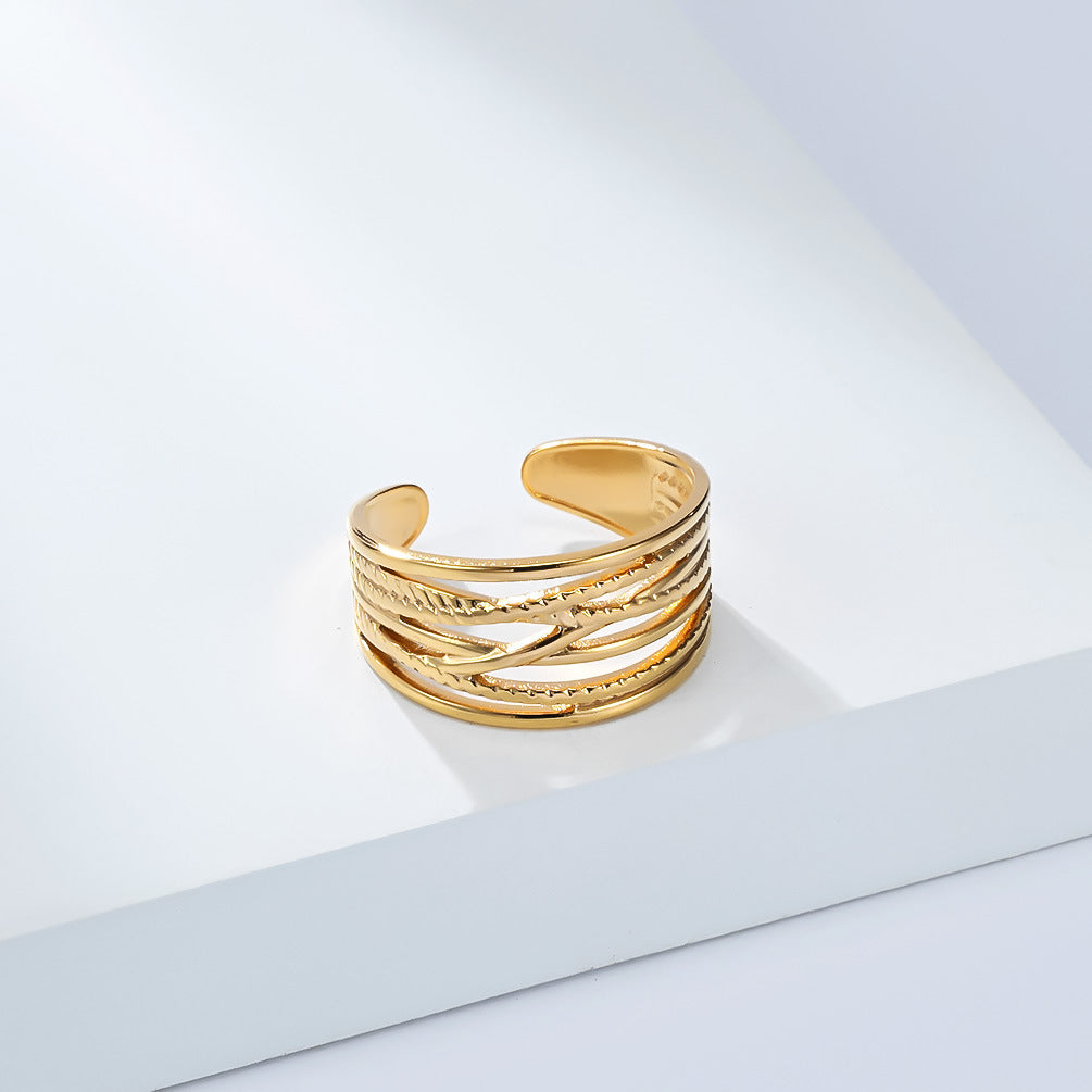 Planderful Geometric Stainless Steel Open Ring For Women Gold Plated Adjustable Fashion Jewelry