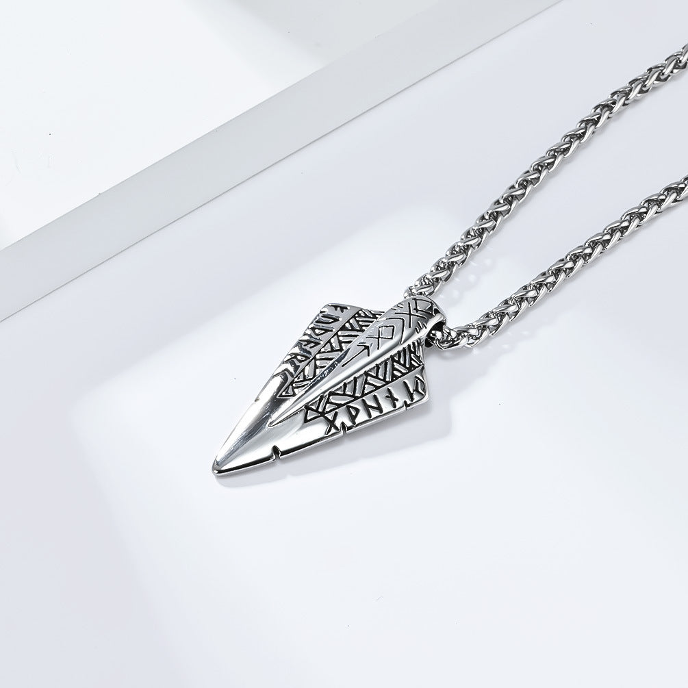 Planderful Hip Hop Trend Stainless Steel Viking Text Double Sided Necklace For Men With Arrow Symbol