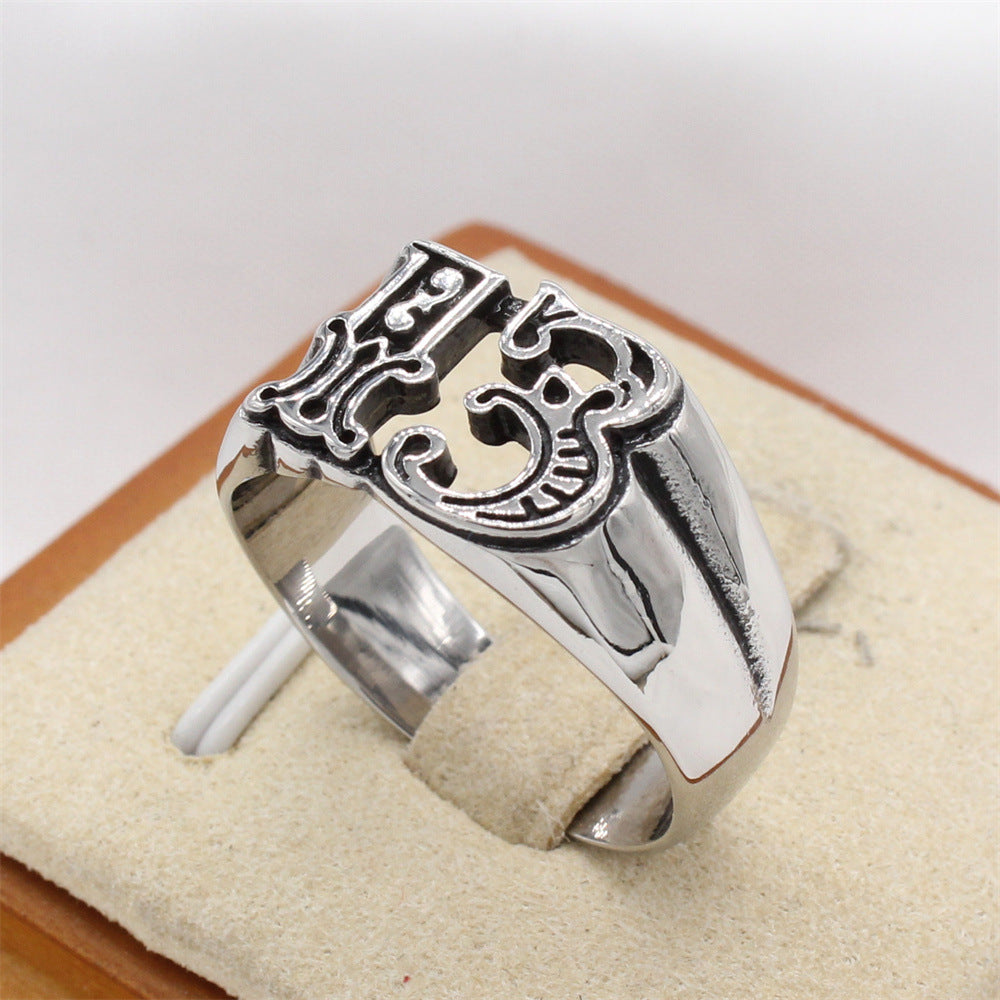 Planderful Everyday Genie European and American Personalized Retro 13 Titanium Steel Ring – Stylish and Durable Jewelry