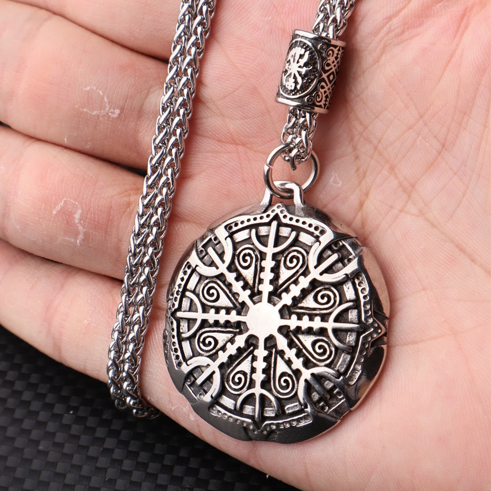 1. Planderful Viking Odin Logo Compass Necklace Titanium Steel Pendant Mens Jewelry European Style Gift