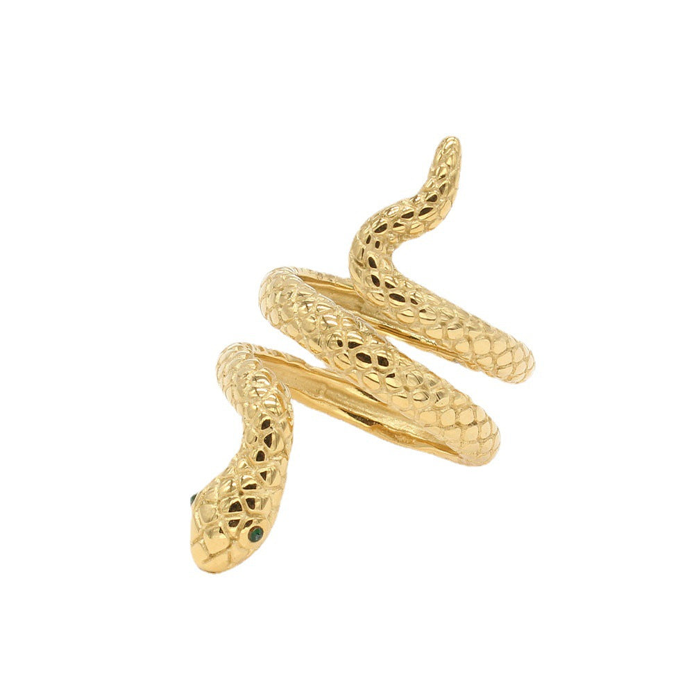 Planderful Titanium Steel Ring For Men Unisex Snake Zircon Eyes Durable Scratch Resistant Retro European American Style