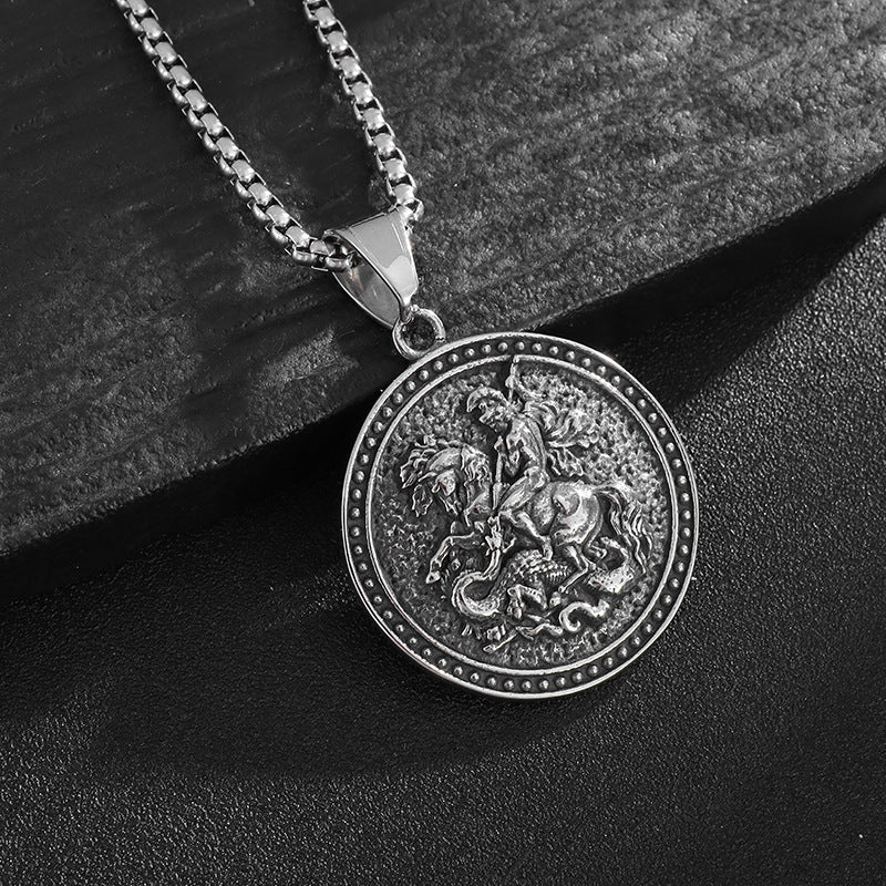 St George Dragon Slayer Pendant Necklace Stainless Steel For Medieval Knight Enthusiasts Planderful