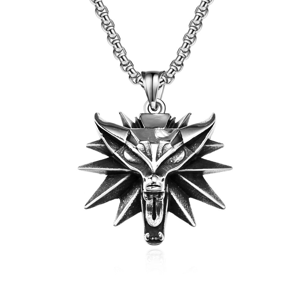 Planderful Witcher 3 Demon Hunter Wolf Head Necklace Stainless Steel Men's Jewelry