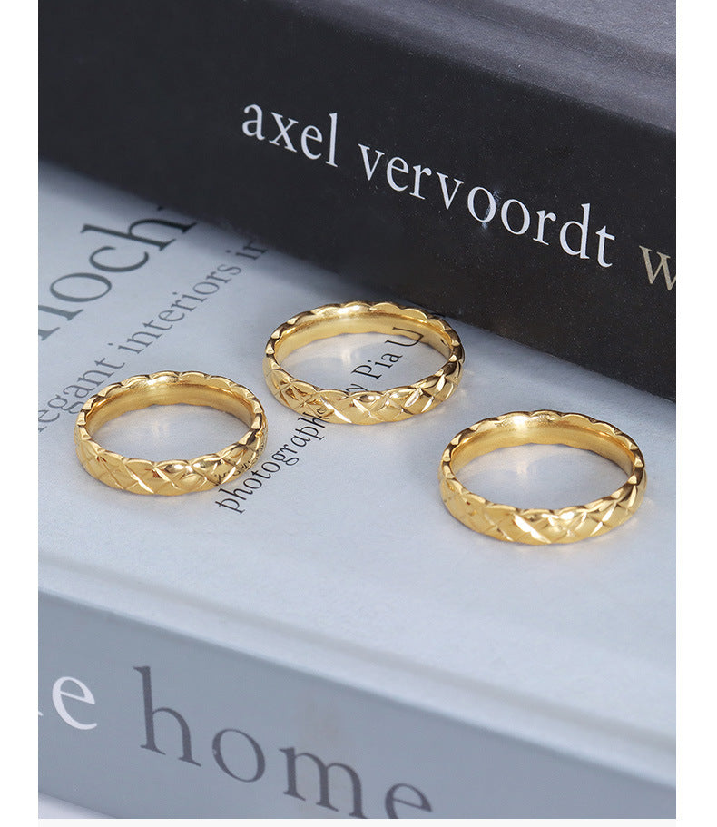 Golden Zircon French Style Ring with Retro Flair