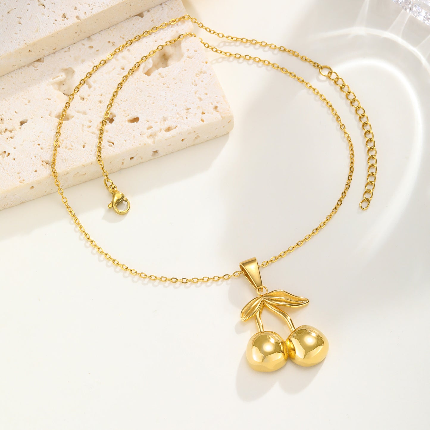 Stainless Steel Cherry Necklace Pendant Gold Wind Women's