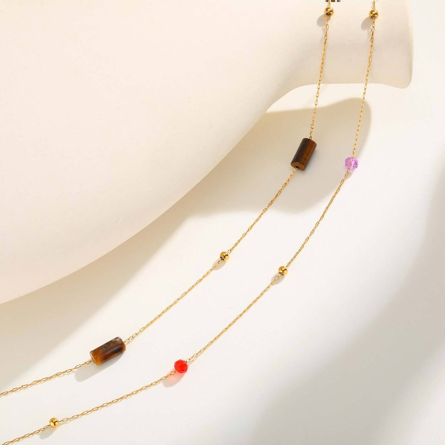 Stainless Steel Natural Tiger's Eye Stone Color Cut Beads – Bead Partition Necklace