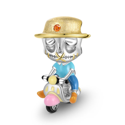 Halloween Colourful Riding Donkey Skeleton Silver Pendant