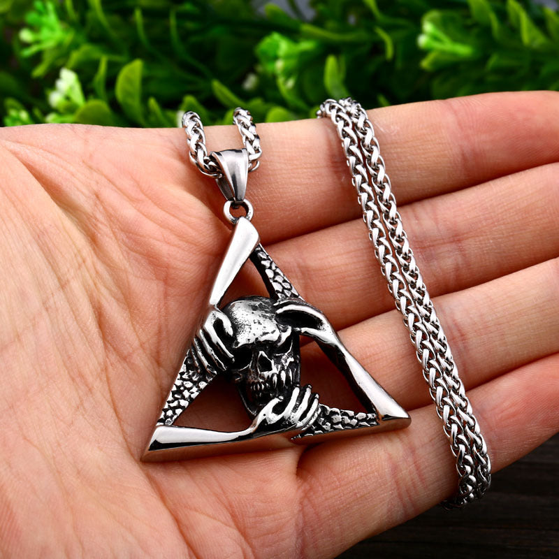 Personalized Punk Goth Skull Triangle Pendant for Men - Wholesale Stainless Steel Jewelry from Europe and America