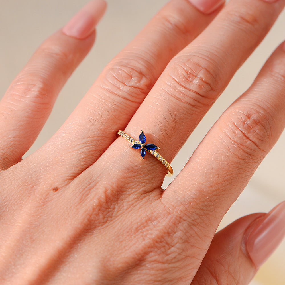 Korean Version Of Super Fairy Small Fresh Sterling Silver Butterfly Ring Zircon Index