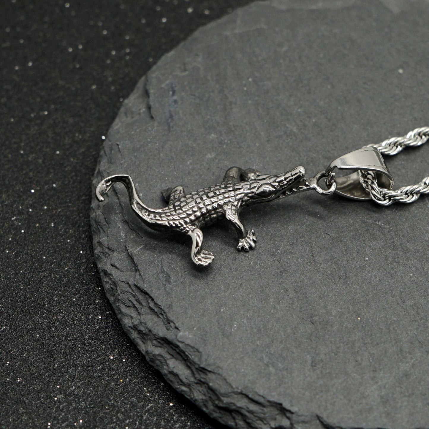 Steel Necklace Statement Punk Crocodile Pendant
