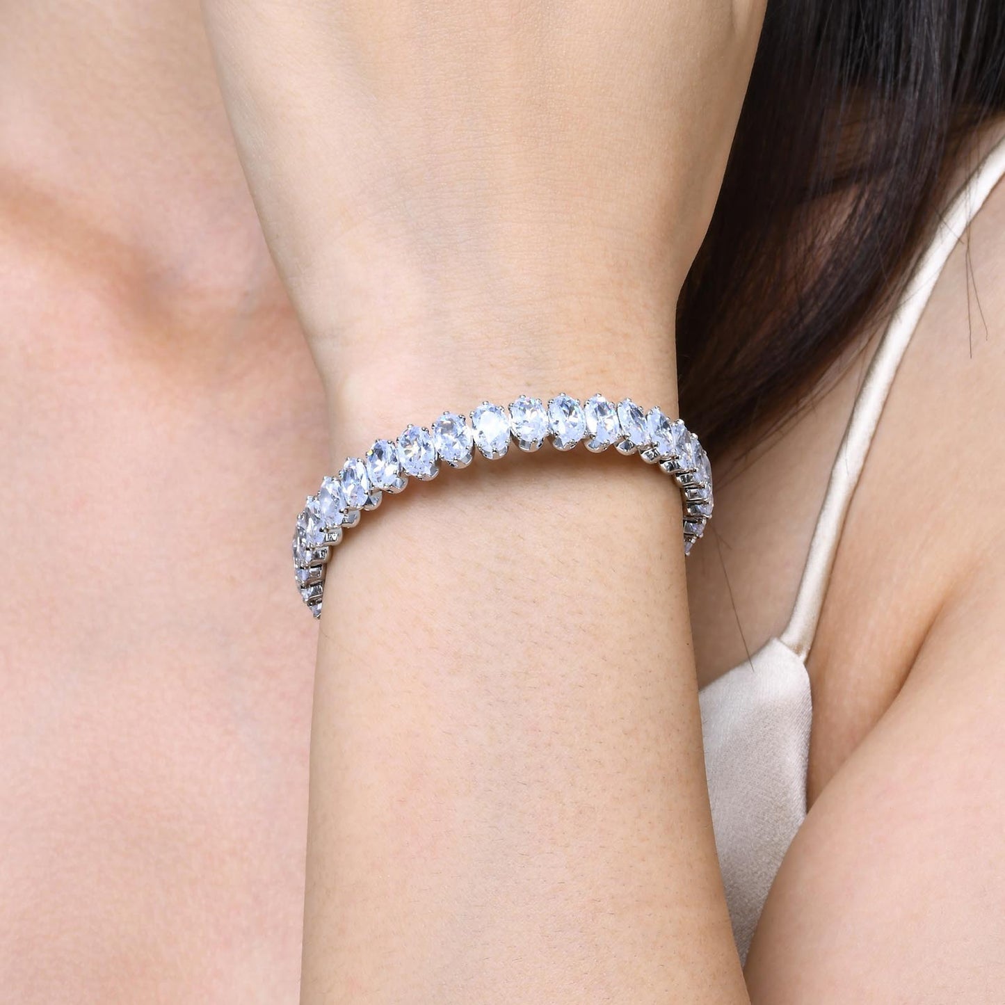 Openable Bracelet Female Gold Copper Colored Oval Zircon Jewelry Wholesale