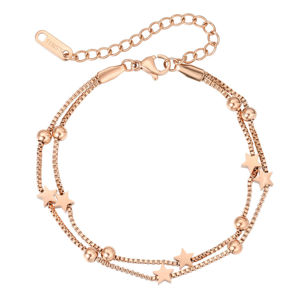 Planderful Titanium Steel Bracelet With Double Star Beads For Women Everyday Genie Statement Jewelry