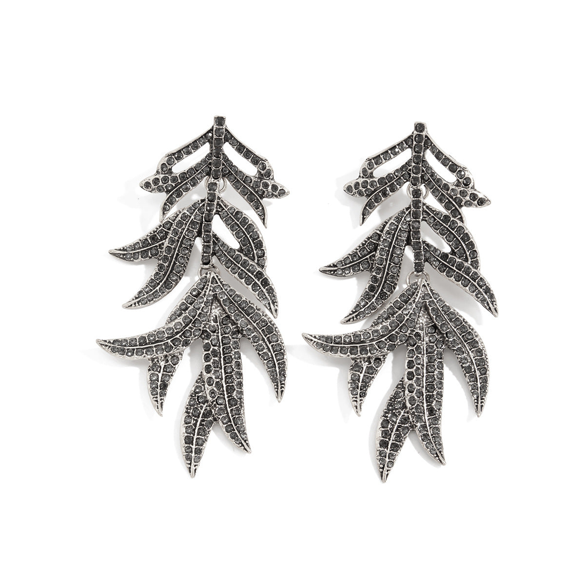 Planderful Leaf Tassel Zircon Earrings Exaggerated Retro Medieval Style Vintage Statement Jewelry For Women