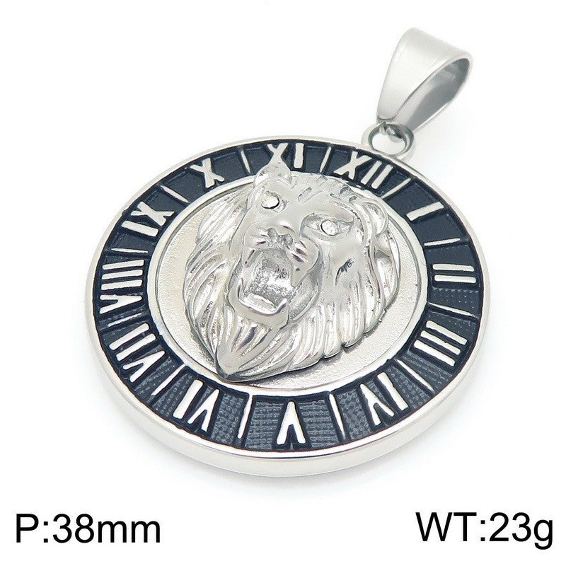 Planderful Zircon Lion Head Pendant Men Hip Hop Compass