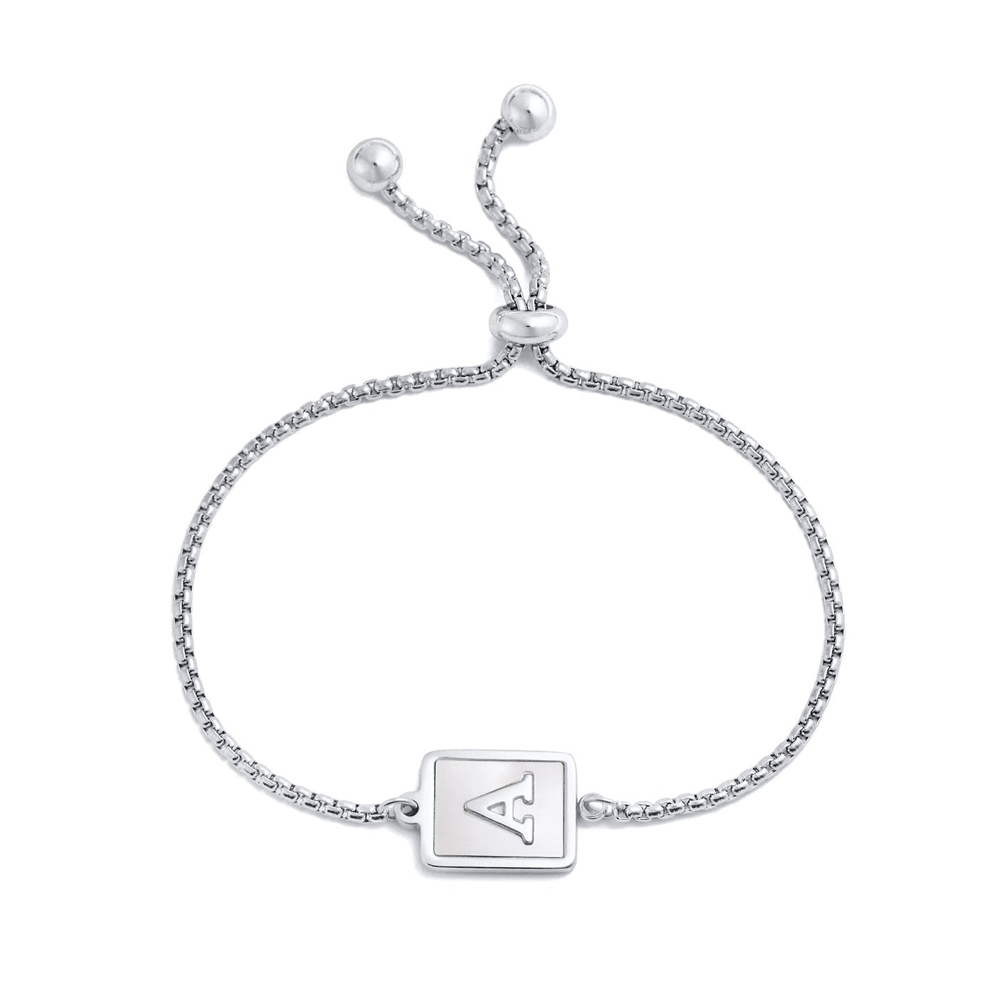 Stainless Steel Shell Letter Square Pearl Chain Ladies Bracelet