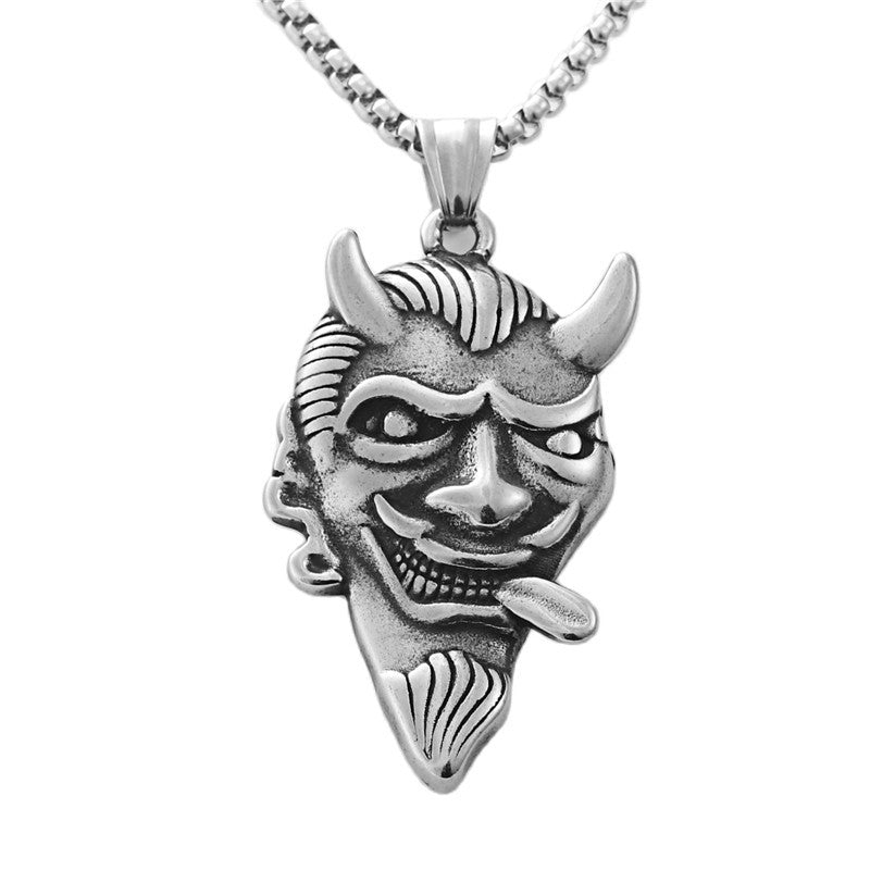 Titanium Steel Bull Demon King Pendant Necklace, Custom Punk Retro Men's Stainless Steel Horned Avatar Jewelry