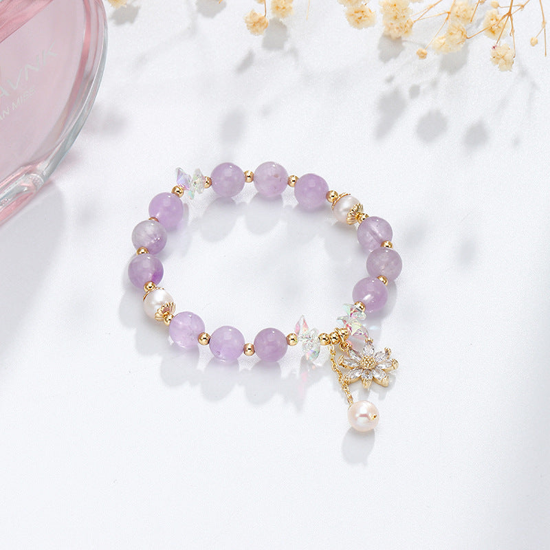 Lavender Amethyst and Zircon Flower Sterling Silver Bracelet