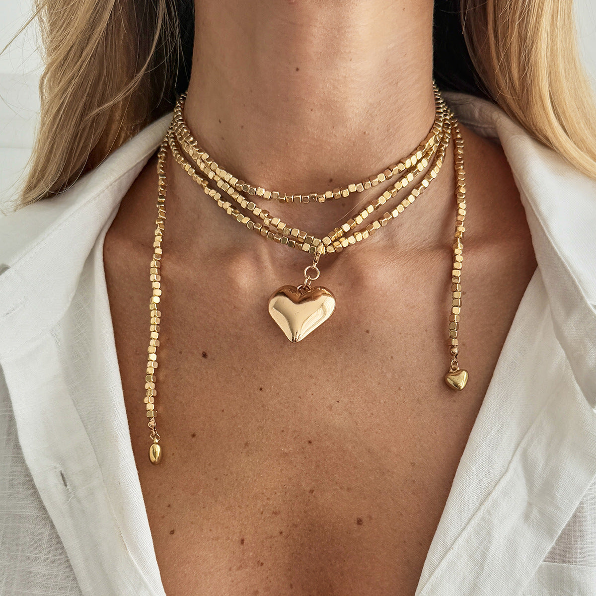Special-Shaped Ccb Beaded Necklace Love-Shaped Fringed Y-Shaped Long Wrapped Neck Chain
