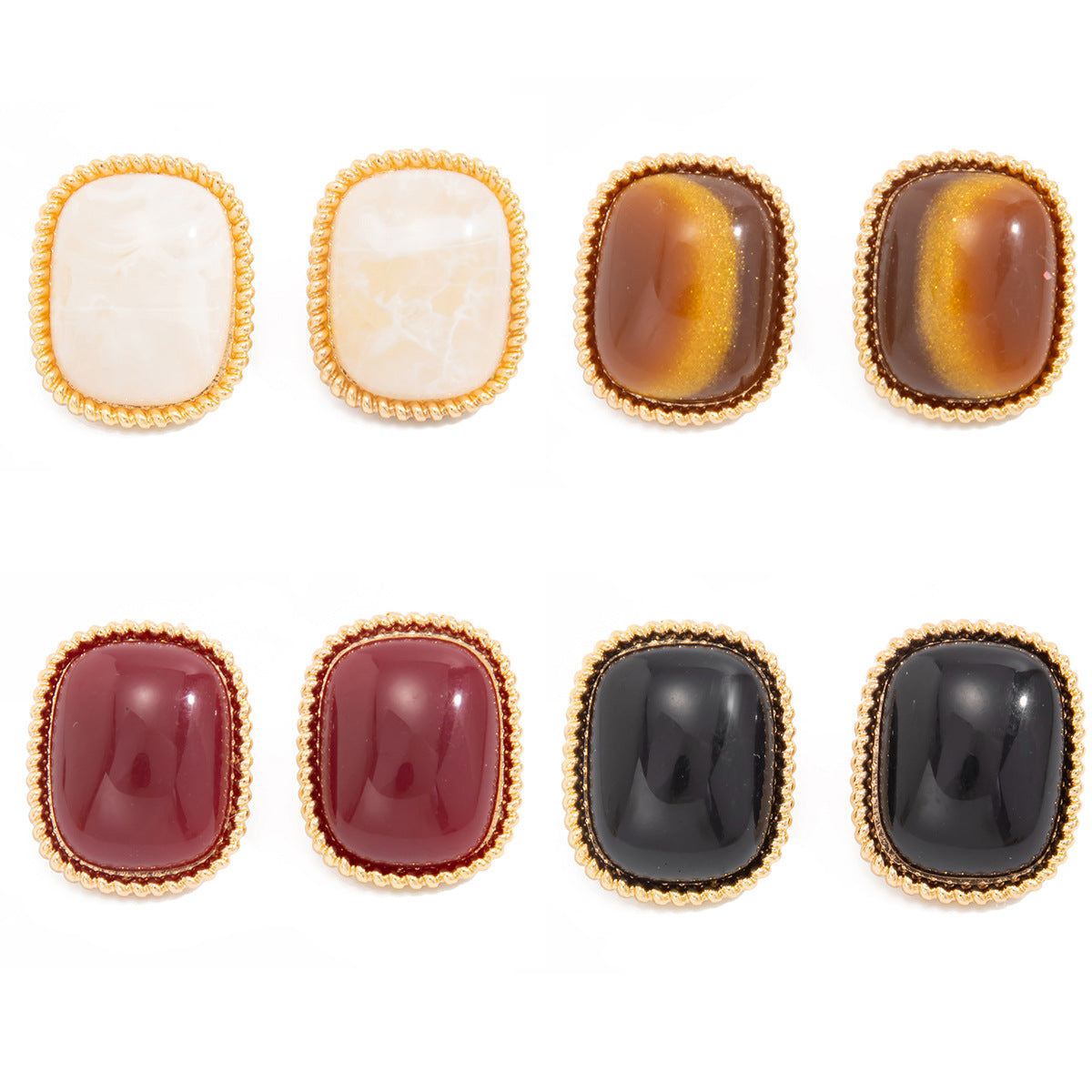 Planderful Vienna Verve Tiger's Eye Square Stud Earrings For Women Elegant Geometric Retro Jewelry