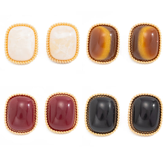 Planderful Vienna Verve Tiger's Eye Square Stud Earrings For Women Elegant Geometric Retro Jewelry