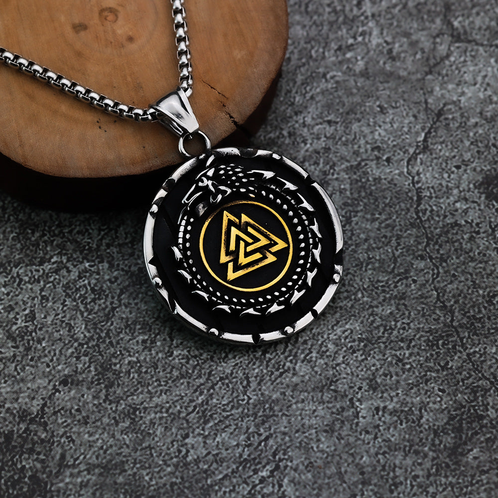 Viking Personality Fashion Dragon Triangle Rune Compass Pendant