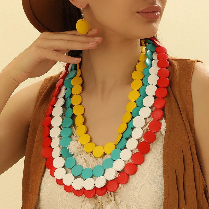 Planderful Savanna Rhythms Necklace Earrings Set – Unique Contrasting Color Design