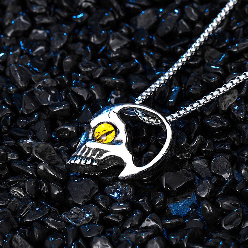 Steel Necklace - Statement Skull Eye Retro Hip Hop Style Niche Accessory Planderful