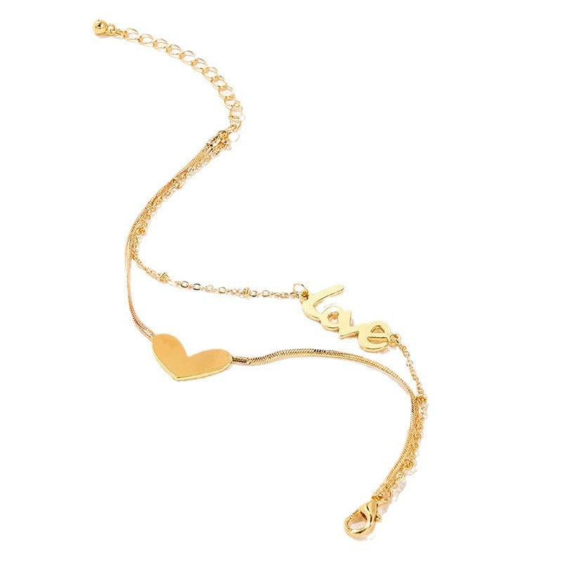 Elegant Double-Layered Heart Bracelet in English Style